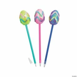 Outlet 😉 Easter Fluffy Sequin Egg Pens - 12 Pc. 🔔